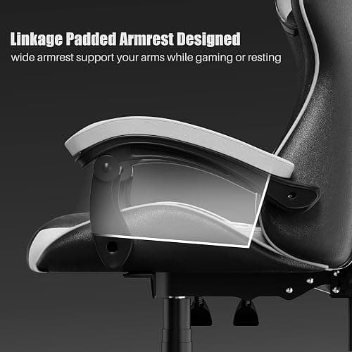 bigzzia Ergonomic Gaming Chair - Gamer Chairs with Lumbar Cushion + Headrest, Height-Adjustable Office & Computer Chair for Adults (without footrest, White) thumbnail 6