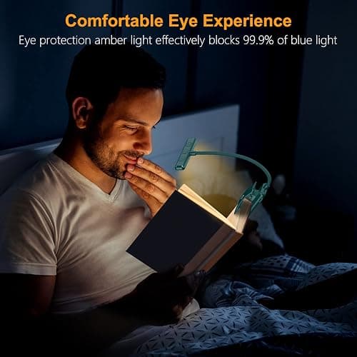 Gritin 19 LED Rechargeable Book Light for Reading in Bed | Eye Caring 3 Color Temps,Stepless Dimming Brightness,Memory Function,90 Hrs Runtime Lightweight Clip on Light-Blackish Green thumbnail 4
