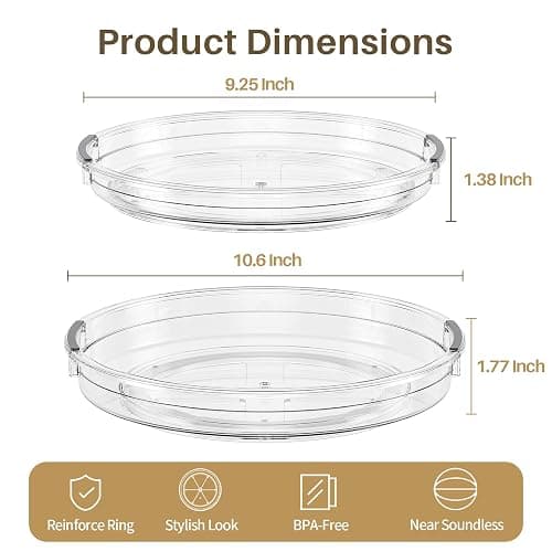 LAMU 2 Pack Clear Lazy Susan Turntable Organizer for Cabinet, 10.6'' 9.25'' Condiment Organizer for Refrigerator, Kitchen Pantry, Medicine Cabinet Organizer, Spices Rack Organization, Bathroom thumbnail 3