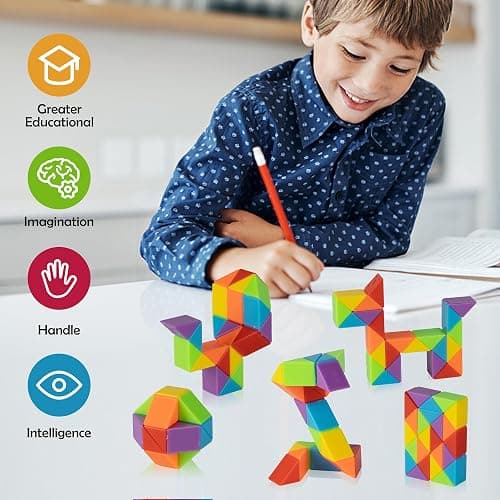 Ganowo Medium Snake Cube, 4 Pack Twist Puzzle Stress Relief Sensory Toys Stocking Stuffers Bulk Supplies Goodie Bags Fillers Fidget Toys for Anxiety Teens Kids thumbnail 4