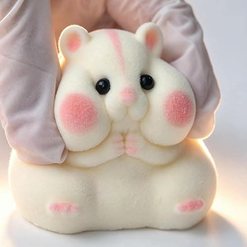 Handmade Taba Squishy Hamster Toy, Cute Squishy Stress Relief Fidget Toy | CUTE SQUEEZE Soft Non-toxic Silicone Butter Cheese Dumpling Squishy, Fuzzy Animal Sensory Toys for Kids Adults, White thumbnail 8