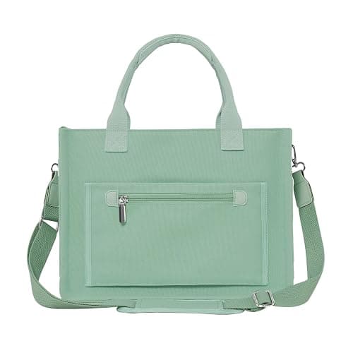 FIORETTO Womens Canvas Tote Bag Purse with Individual Compartment, Zipper Top, Reinforced Bottom & Luggage Sleeve thumbnail 3