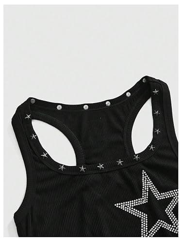 BEAUDRM Women's Graphic Tank Top Gothic Studded Rave Tops Y2k Grunge Top | Punk Rock Outfits, Summer Going Out Top thumbnail 3