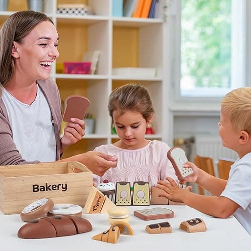 kienvy 10 PCS Bakery Wooden Play Food Set for Kids Kitchen, Wooden Food Cutting Toys, Pretend Play Kitchen Food Toy Accessories with Storage Box, Christmas Birthday Present for Toddlers & Kids Ages 3+ - Bakery thumbnail 2