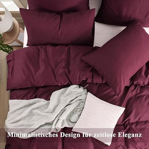 Aisbo Bettwäsche 155x220 Baumwolle Rot - Bettwäsche-Sets Bettbezug 155x220 mit Kissenbezug 80x80 cm, Baumwollbettwäsche Set, Oeko-TEX Bettwäsche Rot mit Reißverschluss thumbnail 4