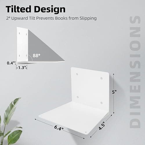 STORAGE MANIAC Floating Book Shelves for Wall Mounted Invisible Floating Bookshelves Heavy-Duty Steel Hidden Bookshelf Hanging Bookshelves for Bedroom Living Room Office, White 4-Pack Large thumbnail 3