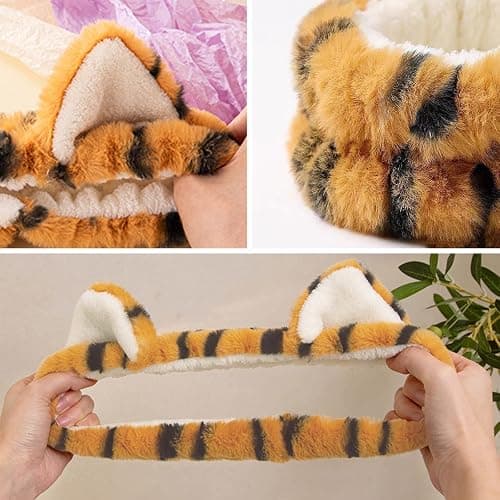 AEGYPIUS Tiger Ears Face Wash Headband and Wristband Set - 3 Pcs Spa Skincare Set for Women and Girls - Yellow thumbnail 4