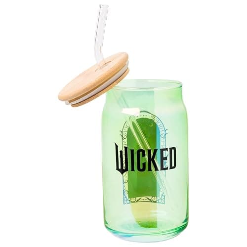 Silver Buffalo Wicked Featuring Elphaba and Glinda She's So Good and Don't Hide Your Magic 2 Pack Glass Jar Tumbler with Bamboo Lid and Glass Straw, 16 Ounces thumbnail 14