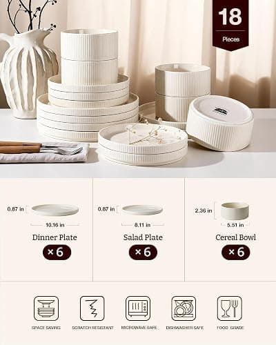 Richmount Line Porcelain Dinnerware Set, dish set for 6, Creamy White | Premium dinnerware set, chip-resistant & durable. Safe for dishwasher, microwave, oven. For daily meals to festive feasts thumbnail 3