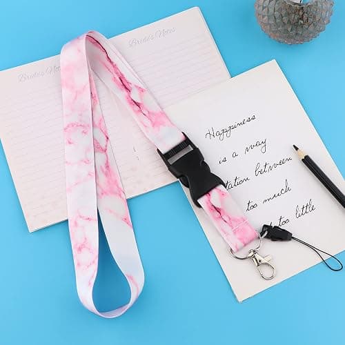 Pink ID Lanyard Badge Holder Cute Keychain for Women Girls Teachers for ID Badge Breakaway Aesthetic Marble Lanyard for Keys School ID Holder thumbnail 2