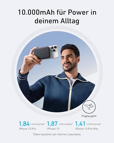 Anker MagGo Powerbank, Ultra-schlankes 10.000mAh magnetisches Akkupack, Qi2-zertifiziert, portabel, 15W Ultra-schnelles MagSafe-kompatibles Ladegerät, ergonomisches Design, nur für iPhone 16/15/14/13 thumbnail 5