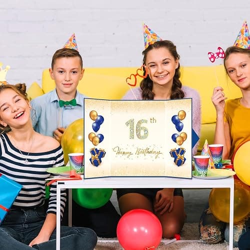 Blue 16th Birthday Decorations Guest Book Navy Blue Gold Happy 16th Birthday Card Signature Book Alternative for Boys Girls 16th Birthday Anniversary Party Supplies Favors Decor Gift Greeting 16 Years thumbnail 2