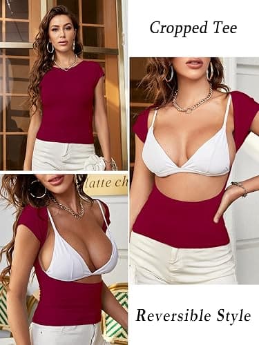 ForeFair Women Sexy Backless Short Sleeve Slim Fit Crewneck Summer Casual Y2K Crop Tee thumbnail 3