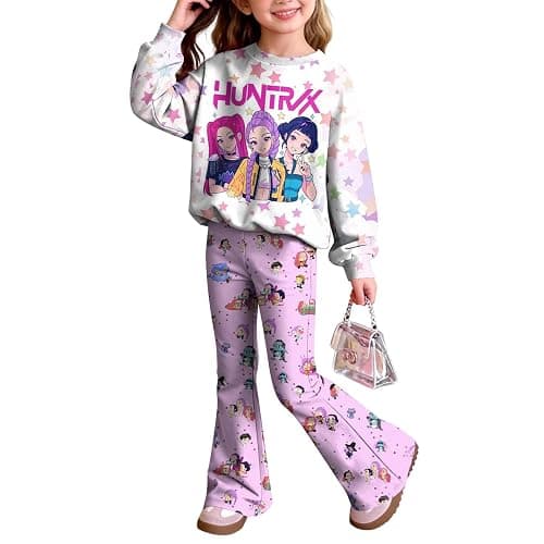 BTLYUIOAPE Demon Movie HUNTR/X T-shirt+Pants Print Outfits Set for Unisex Kids Cartoon Adventure Y2K Long Sleeve Costume - Image 1
