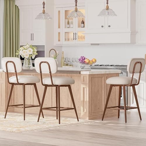MALOL 26“ Swivel Bar Stools Set of 4, Mid Century PU Leather Counter Height Bar Chairs with Low Back and Metal Legs, Modern Bar Stool Chair for Kitchen Island, Beige thumbnail 9