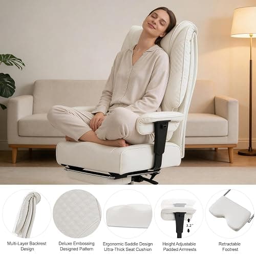 EXCEBET Big and Tall Office Chair 400lbs Wide Seat, Leather High Back Executive Office Chairs with Foot Rest, Ergonomic Lumbar Support for Lower Back Pain Relief (White) thumbnail 4