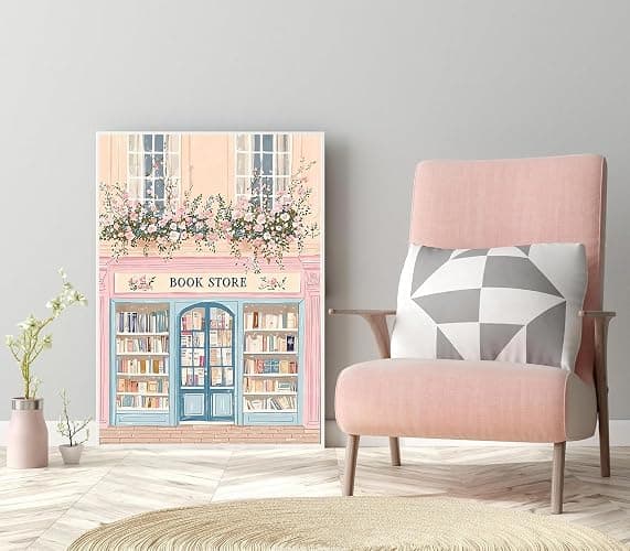 YOLENIX Diamond Art Kits for Adults Beginner, Pink Bookstore DIY Modern Diamond Painting Kits 5D Diamond Dots Gem Art Crafts with Tools,Round Full Drill Crafts for Home Wall Decor&Gift-12x16in thumbnail 2