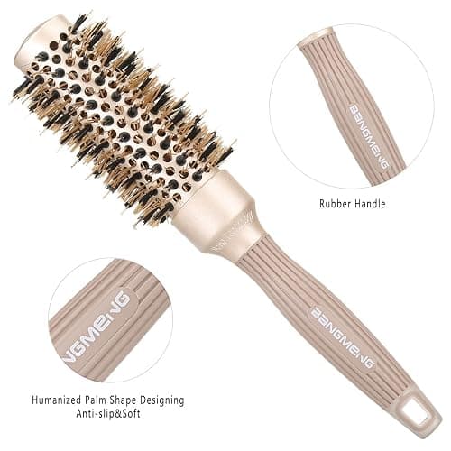 BANGMENG Round Barrel Anti-Static Hair Brush with Boar Bristles, Nano Thermal Ceramic Ionic Tech | For Extra Shine | Protect Hair, Enhance Texture, For Straightening & Drying (1 1/4 inch) thumbnail 5