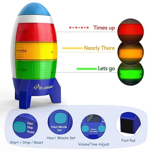 Ted Kangaroo Countdown Timer! Blast Off Visual Timer for Kids with Audio Rocket, 0-24 Hour Countdown, Memory Function, Red Yellow Green Light, Easy Setup, Battery Operated for Classroom and Home Use thumbnail 5