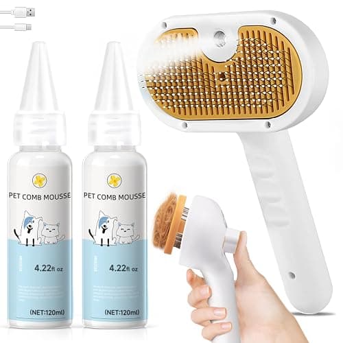 Pet Steam Brush for Dog & Cat – 3-in-1 Spray Hair Removal Comb for Shedding & Grooming, Softens Fur & Reduces Static – Water Brush for Long & Short Coats, Bath-Hating Pets, Includes Waterless Shampoo - Image 1