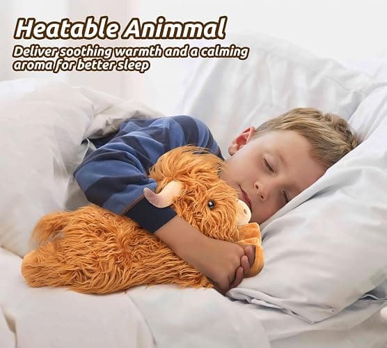 Highland Cow Stuffed Animals, Microwavable Stuffed Animals Heating Pad for Cramps, Pain Stress Relief, Heatable & Coolable Lavender Scented Cow Plush Toy for Anxiety, Women Kid Bedtime Highland Cattle - A-Highland Cow -1 thumbnail 4