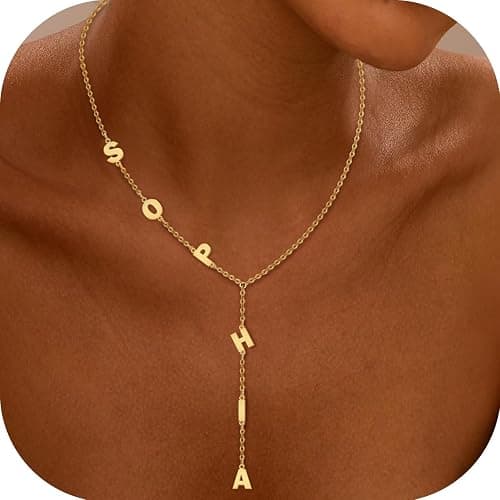 ARVAE Personalized Lariat Name Necklace for Women,Custom Y-Shaped Name Necklace,18k Gold Plated Letter Initials Long Necklace Mother's Day Customized Jewelry Gifts for Mom - Image 1