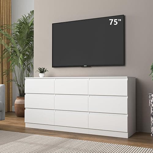 Vibe & Dine White Dresser 9 Drawer, Modern Long Dresser for Bedroom, Wood Chest of Drawers with Wide Storage for Living Room thumbnail 8