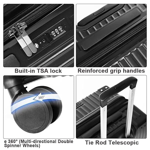 SONSENAI 3-Piece Expandable Luggage Set Suitcase in Classic Black -Double Wheel Stability & Secure TSA Locks(20in24in28in) thumbnail 7