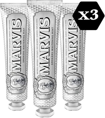 Marvis Dentifrice Blanchissant Menthe pour Fumeurs, 3 x 85 ml | Anti-plaque et anti-caries, Contre taches de thé/café/tabac, Texture crémeuse, Fraîcheur longue durée, Fabrication italienne thumbnail 7