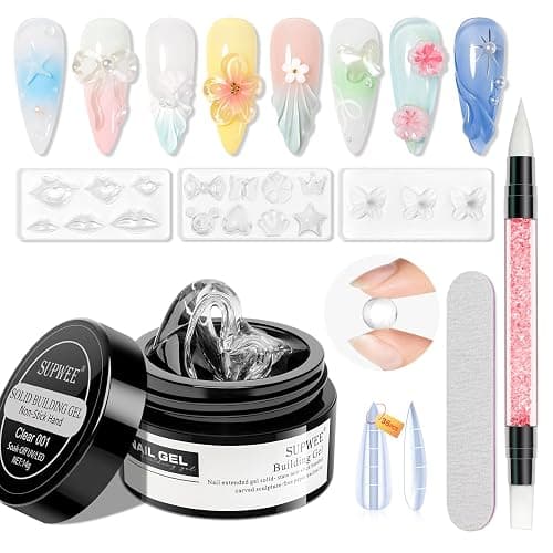 SUPWEE Clear 3d Nail Gel Sculpting Gel, Non-Stick Hand Molding Gel for Nail | Sculpture Gel with 3D Silicone Nail Art Molds Solid Builder Hard Gels for Extend Home DIY Manicure - Image 1