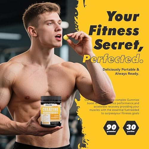 ElevateLife NSF Certified Creatine Monohydrate Gummies 5000mg for Men & Women, Chewables Creatine Monohydrate for Muscle Strength, Muscle Builder, Energy Boost, Pre-Workout Supplement-90 Pineapple thumbnail 7