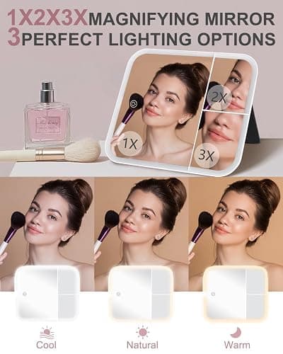 MAYFIY Makeup Bag with LED Lighted Mirror| Portable Makeup Organizer Train Case with 2X/3X Magnification & 3 Color Lights for Precision, Adjustable Brightness| Elegant Gift Packaging, Pink thumbnail 3