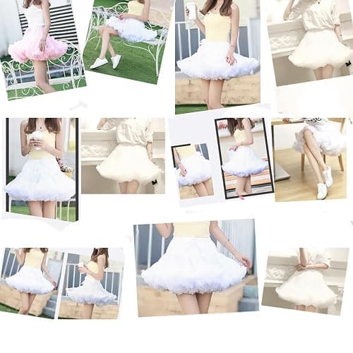 PhilaeEC Damen Petticoat Tüllrock Kurz Tutu Ballett Ballkleid Unterrock Underskirt Crinoline, Frauen Plissee Party Kostüm Skirt, Länge 40cm, Taille 55-95cm thumbnail 7