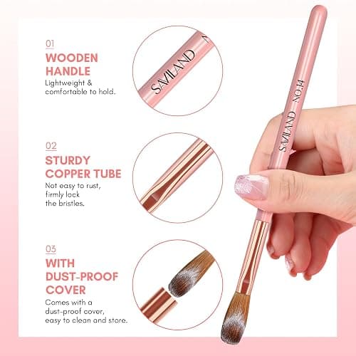 SAVILAND 3PCS Acrylic Nail Brush Set: Size 8/10/14 Kolinsky Acrylic Nail Brushes for Application, Pink Handle Professional Acrylics Powder Brushes for Nails Extension & 3D Nails Carving thumbnail 5