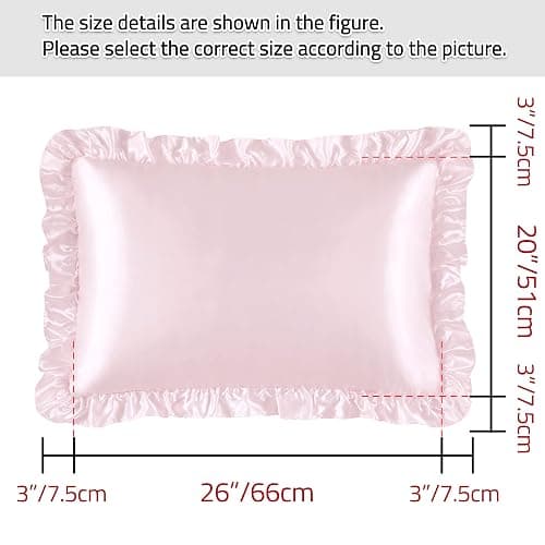 HommxJF Blush Pink Satin Ruffled Pillow Cases for Hair and Skin,Blush Pink Silk Pillowcases Standard Set of 2 with Envelope Closure Princess Room Decoration thumbnail 3