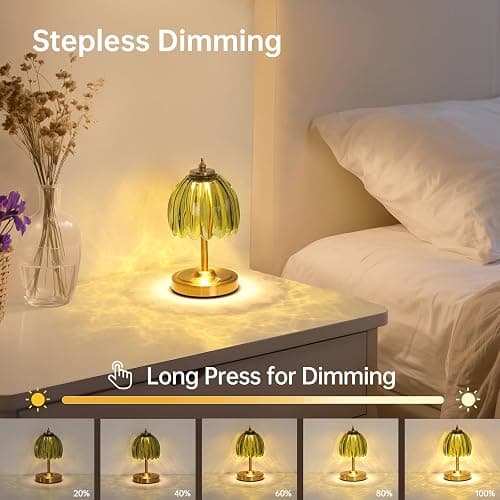 Shenmoyl Tulip Small Table Lamp, 5200mAh Cordless Touch Control Mini Table Lamp with 3 Color Temps & Stepless Dimming, Perfect for Small Spaces Like Dressers, Bedsides, Bookshelves (Green Tulip) thumbnail 3
