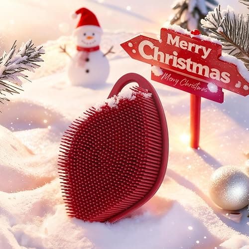 Sndyi Christmas Silicone Body Scrubber, Limited Edition Leaf-Shaped Shower Brush for Gentle Cleanse & Exfoliation, Soft Silicone Loofah Body Brush for Sensitive Skin, Perfect Holiday Gift, Festive Red thumbnail 2