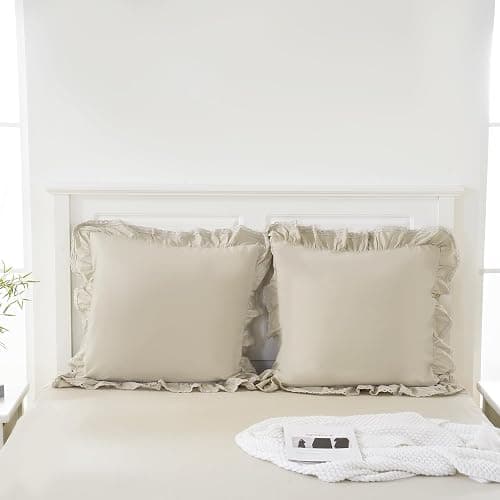 Vlocemon 100% Lightweight Cotton Ruffled Throw Plillow Shams, Crochet Edge Square Cushion Cover, Euro 26"×26" Throw Pillow Covers, Set of 2, for Bed, Sofa, Couch (Ivory) thumbnail 5