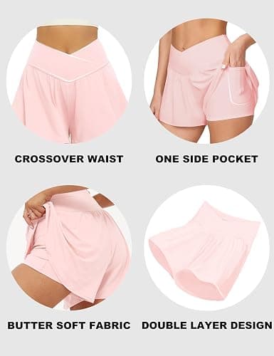 FireSwan Crossover Athletic Shorts for Women 2 in 1 Flowy Running Shorts with Pockets Spandex Butterfly Workout Tennis Skorts thumbnail 4