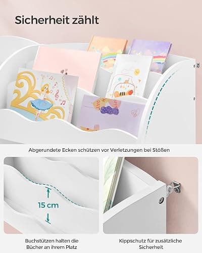 SONGMICS Bücherregal Kinder, Kinderregal, Spielzeugregal mit 2 Aufbewahrungsboxen, für Bücher, Kinderzimmer, Spielzimmer, Wohnzimmer, wolkenweiß GKR042W01 thumbnail 6