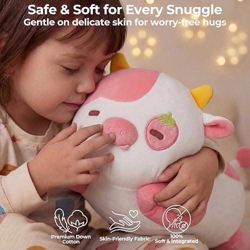 Mewaii Strawberry Cow Plush Pillow Cute Plushies, Squishy & Huggable, 13 in | Cuddly Cow Stuffed Animal Pillow, Low-Shedding, PP Cotton Fill, Machine Washable, Desk Decor, Gift For Kids & Cow Lovers thumbnail 8