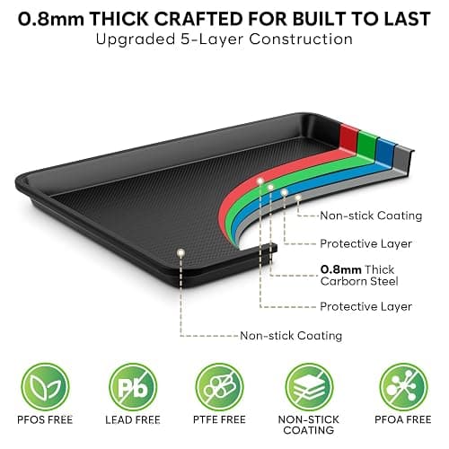 Cookie Sheets for Baking with Cooling Rack Set of 4, 0.8mm Thick Nonstick Baking Sheets for Oven, Half/Quarter/Jelly Roll Pans for Oven, Heavy Duty Oven Trays with Diamond Texture thumbnail 4