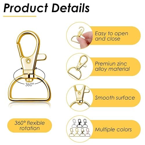 Swivel Clasp Hooks, Anezus 80Pcs Key Chain Clip Hooks, D Ring Clip Lanyard Hardware for Keychain Making, Lanyard Making, Purse Hardware, DIY Craft (3/4” Inside Width) thumbnail 5