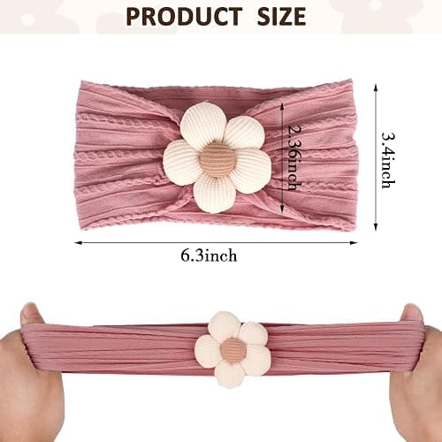 MIUXUESO 3 Pcs Baby Flower Headbands Baby Girls Nylon Headband Soft Hairbands Hair Accessories for Newborn Infant Toddler Kids (Beige,Pink,Brown) thumbnail 3