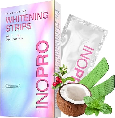 InoPro Teeth Whitening Strips 14 Treatments Kit - Enamel Safe Teeth Whitener, Peroxide-Free, Green White Strips for Teeth Whitening with Arbutin, Coconut Oil, Deep Stains Removal (28 Strips) - Image 1