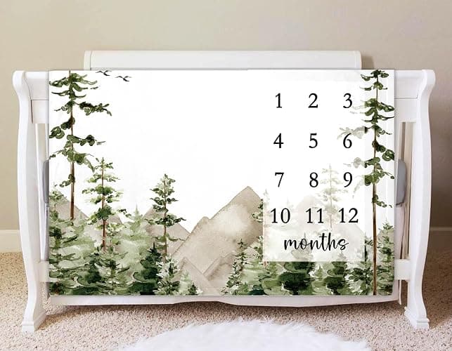 Yuzioey Adventure Awaits Baby Milestone Blanket with Birth Stat Sign, Mountain Baby Growth Chart Monthly Blanket, Watch Me Grow Adventure Nursery for New Moms Shower(50"x40") thumbnail 8