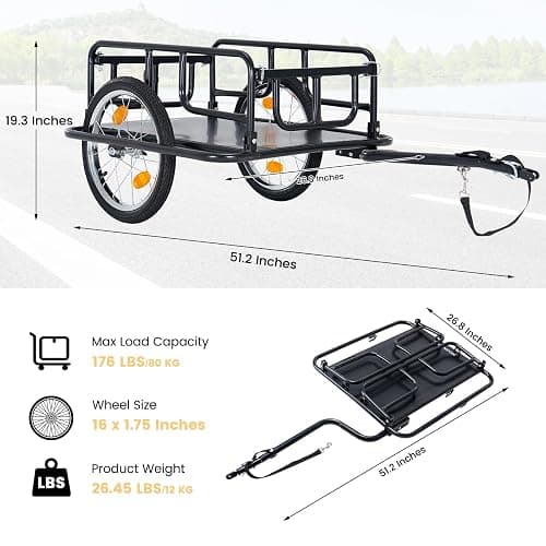 MOONCOOL Bike Cargo Trailer, Universal Hitch, Foldable Utility Wagon Cart | Heavy Duty Bike Trailer for Bicycle & Tricycle, 176 lbs Capacity, 16" x 1.75" All-Terrain Wheels, Compact Storage thumbnail 6