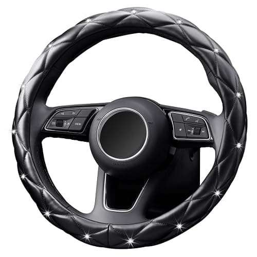 YOGURTCK Diamond Soft Leather Anti-Slip Steering Wheel Cover with Bling Bling Crystal Rhinestones, Universal 15 Inch for Women Girls, Fit Vehicles, Sedans, SUVs, Vans, Trucks - Black thumbnail 9