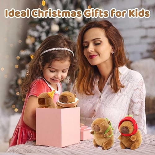 Mushplushies 4PC Capybara Plush Keychain, Cute Small Capybara Mini Stuffed Animal. Valentines Day Gifts for Kids Birthday Party Favors Decorations. thumbnail 7