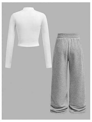 RoseSeek Girl's 2 Piece Athletic Sets Long Sleeve Zip Up Jackets and Wide Leg Baggy Sweatpants Sportswear thumbnail 2